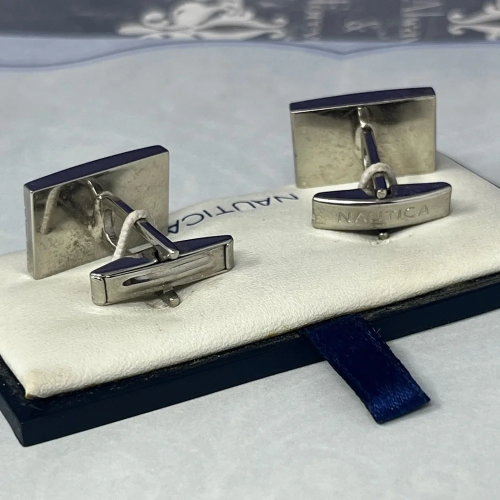 Nautica Silver Ribbed Cufflinks New old stock